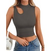 image:imageLYANER Womens Mock Turtle Neck Cut Out Crop Top Ribbed Knit Sexy Sleeveless Tank Top ShirtDeep Gray