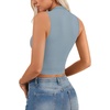 image:imageLYANER Womens Mock Turtle Neck Cut Out Crop Top Ribbed Knit Sexy Sleeveless Tank Top ShirtLight Blue