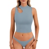 image:imageLYANER Womens Mock Turtle Neck Cut Out Crop Top Ribbed Knit Sexy Sleeveless Tank Top ShirtLight Blue