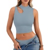 image:imageLYANER Womens Mock Turtle Neck Cut Out Crop Top Ribbed Knit Sexy Sleeveless Tank Top ShirtLight Blue