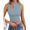 image:imageLYANER Womens Mock Turtle Neck Cut Out Crop Top Ribbed Knit Sexy Sleeveless Tank Top ShirtLight Blue