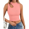 image:imageLYANER Womens Mock Turtle Neck Cut Out Crop Top Ribbed Knit Sexy Sleeveless Tank Top ShirtPink
