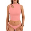 image:imageLYANER Womens Mock Turtle Neck Cut Out Crop Top Ribbed Knit Sexy Sleeveless Tank Top ShirtPink