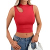 image:imageLYANER Womens Mock Turtle Neck Cut Out Crop Top Ribbed Knit Sexy Sleeveless Tank Top ShirtRed