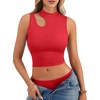 image:imageLYANER Womens Mock Turtle Neck Cut Out Crop Top Ribbed Knit Sexy Sleeveless Tank Top ShirtRed