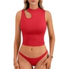 image:imageLYANER Womens Mock Turtle Neck Cut Out Crop Top Ribbed Knit Sexy Sleeveless Tank Top ShirtRed