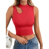 image:imageLYANER Womens Mock Turtle Neck Cut Out Crop Top Ribbed Knit Sexy Sleeveless Tank Top ShirtRed