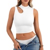 image:imageLYANER Womens Mock Turtle Neck Cut Out Crop Top Ribbed Knit Sexy Sleeveless Tank Top ShirtWhite