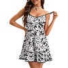 image:imageLYANER Womens Nightgown V Neck Spaghetti Strap Sleeveless Printed Nightdress SleepwearBlack White