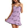image:imageLYANER Womens Nightgown V Neck Spaghetti Strap Sleeveless Printed Nightdress SleepwearLight Purple