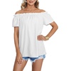 image:imageLYANER Womens Off Shoulder Ruffle Short Sleeve Ruched Casual Loose Tops Blouse ShirtPlain White