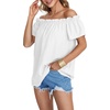 image:imageLYANER Womens Off Shoulder Ruffle Short Sleeve Ruched Casual Loose Tops Blouse ShirtPlain White