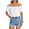 image:imageLYANER Womens Off Shoulder Ruffle Short Sleeve Ruched Casual Loose Tops Blouse ShirtPlain White