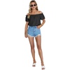 image:imageLYANER Womens Off Shoulder Ruffle Short Sleeve Ruched Casual Loose Tops Blouse ShirtSolid Black