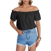 image:imageLYANER Womens Off Shoulder Ruffle Short Sleeve Ruched Casual Loose Tops Blouse ShirtSolid Black