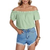 image:imageLYANER Womens Off Shoulder Ruffle Short Sleeve Ruched Casual Loose Tops Blouse ShirtSolid Mint Green