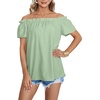 image:imageLYANER Womens Off Shoulder Ruffle Short Sleeve Ruched Casual Loose Tops Blouse ShirtSolid Mint Green