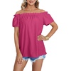 image:imageLYANER Womens Off Shoulder Ruffle Short Sleeve Ruched Casual Loose Tops Blouse ShirtSolid Rose Red