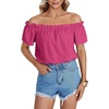 image:imageLYANER Womens Off Shoulder Ruffle Short Sleeve Ruched Casual Loose Tops Blouse ShirtSolid Rose Red