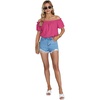 image:imageLYANER Womens Off Shoulder Ruffle Short Sleeve Ruched Casual Loose Tops Blouse ShirtSolid Rose Red