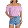 image:imageLYANER Womens Off Shoulder Ruffle Short Sleeve Ruched Casual Loose Tops Blouse ShirtSolid Violet