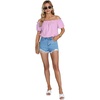 image:imageLYANER Womens Off Shoulder Ruffle Short Sleeve Ruched Casual Loose Tops Blouse ShirtSolid Violet