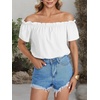 image:imageLYANER Womens Off Shoulder Ruffle Short Sleeve Ruched Casual Loose Tops Blouse ShirtSolid White