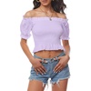 image:imageLYANER Womens Off Shoulder Shirred Short Sleeve Crop Blouse Tee TopLight Purple