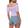 image:imageLYANER Womens Off Shoulder Shirred Short Sleeve Crop Blouse Tee TopLight Purple