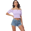 image:imageLYANER Womens Off Shoulder Shirred Short Sleeve Crop Blouse Tee TopLight Purple