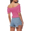 image:imageLYANER Womens Off Shoulder Shirred Short Sleeve Crop Blouse Tee TopPink