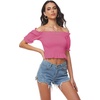 image:imageLYANER Womens Off Shoulder Shirred Short Sleeve Crop Blouse Tee TopPink