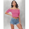 image:imageLYANER Womens Off Shoulder Shirred Short Sleeve Crop Blouse Tee TopPink