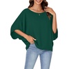 image:imageLYANER Womens Off Shoulder Tops Oversized Batwing Sleeve Loose Blouses Casual Tunic ShirtDark Green