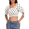 image:imageLYANER Womens Off The Shoulder Crop Tops Ruffle Trim Ruched Short Sleeve Peasant BlouseBlack Polka Dots
