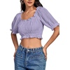 image:imageLYANER Womens Off The Shoulder Crop Tops Ruffle Trim Ruched Short Sleeve Peasant BlouseLight Purple