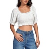 image:imageLYANER Womens Off The Shoulder Crop Tops Ruffle Trim Ruched Short Sleeve Peasant BlouseWhite