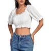 image:imageLYANER Womens Off The Shoulder Crop Tops Ruffle Trim Ruched Short Sleeve Peasant BlouseWhite