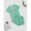 image:imageLYANER Womens Pajamas Set Summer Pjs Short Sleeve Tee and Shorts Sleepwear with PocketsKhaki Koala