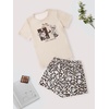 image:imageLYANER Womens Pajamas Set Summer Pjs Short Sleeve Tee and Shorts Sleepwear with PocketsReopard Print Rabbit