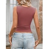image:imageLYANER Womens Ribbed Tank Top Sexy Scoop Neck Slim Fitted Basic Sleeveless Shirt TopsBrick Red