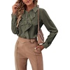 image:imageLYANER Womens Ruffle Front Blouse Collar Neck Button Down Long Sleeve Ruffled Shirt Dressy Work TopArmy Green
