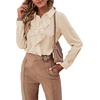 image:imageLYANER Womens Ruffle Front Blouse Collar Neck Button Down Long Sleeve Ruffled Shirt Dressy Work TopBeige