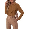 image:imageLYANER Womens Ruffle Front Blouse Collar Neck Button Down Long Sleeve Ruffled Shirt Dressy Work TopBrown
