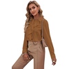 image:imageLYANER Womens Ruffle Front Blouse Collar Neck Button Down Long Sleeve Ruffled Shirt Dressy Work TopBrown