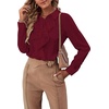 image:imageLYANER Womens Ruffle Front Blouse Collar Neck Button Down Long Sleeve Ruffled Shirt Dressy Work TopBurgundy