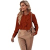 image:imageLYANER Womens Ruffle Front Blouse Collar Neck Button Down Long Sleeve Ruffled Shirt Dressy Work TopCamel