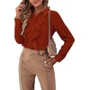image:imageLYANER Womens Ruffle Front Blouse Collar Neck Button Down Long Sleeve Ruffled Shirt Dressy Work TopCamel