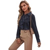 image:imageLYANER Womens Ruffle Front Blouse Collar Neck Button Down Long Sleeve Ruffled Shirt Dressy Work TopDark Blue