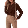 image:imageLYANER Womens Ruffle Front Blouse Collar Neck Button Down Long Sleeve Ruffled Shirt Dressy Work TopDark Brown